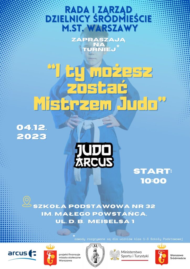 Plakat turnieju "I ty możesz zostać Mistrzem Judo"