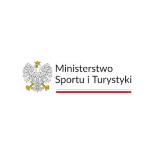 Biły orzeł w koronie. Napis ministerstwo Sportu i Turystyki.